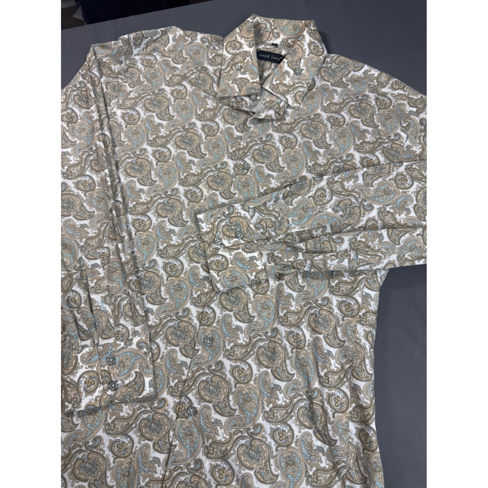 Jared Lang Mens XXL Paisley Button Down Shirt Tan‎ Blue Long Sleeve Cotton